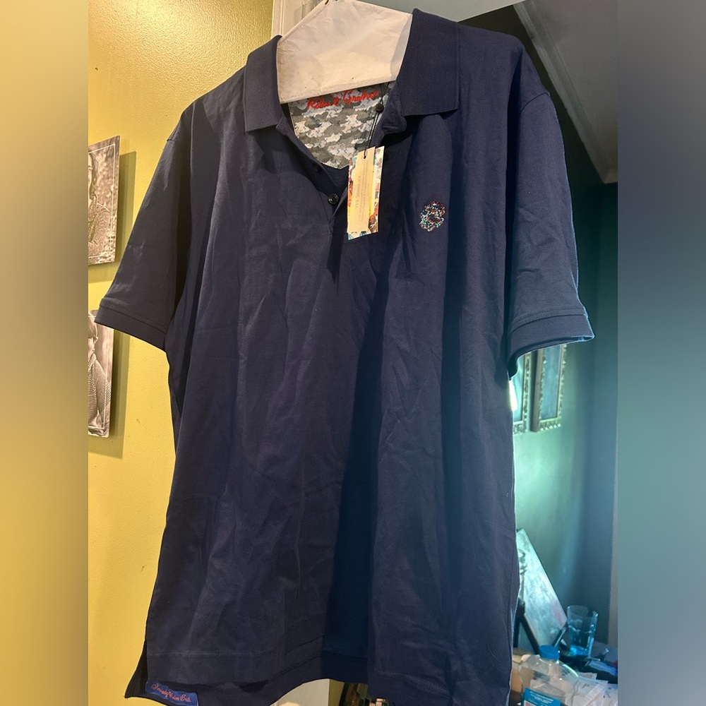 Robert graham navy blue polo shirt classic fit skull size men’s large L